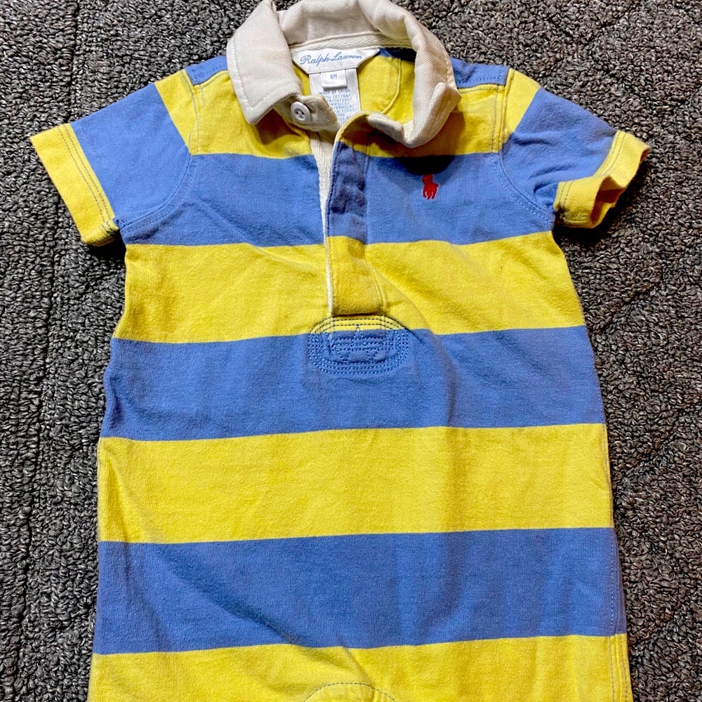 Ralph Lauren 6M yellow/blue stripe short’all